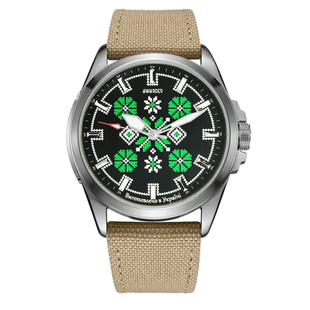 Наручные часы Awarder Embroidery Battery 10ATM Silver/Green Khaki Наручные часы Awarder Embroidery Battery 10ATM Silver/Green Khaki