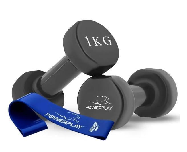 Гантели виниловые PowerPlay PP-4121 1 кг 2 шт. с резинком для фитнеса 7,5 кг Черный (PP_4121_2x1kg)