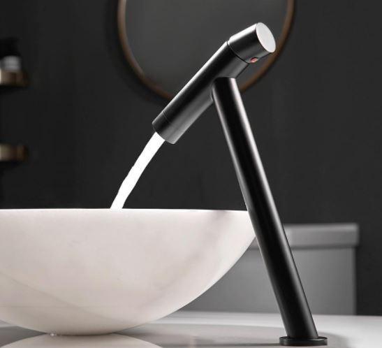 Смеситель для умывальника высокий излив однорычажный кран горизонтальный WanFan для ванны Черный