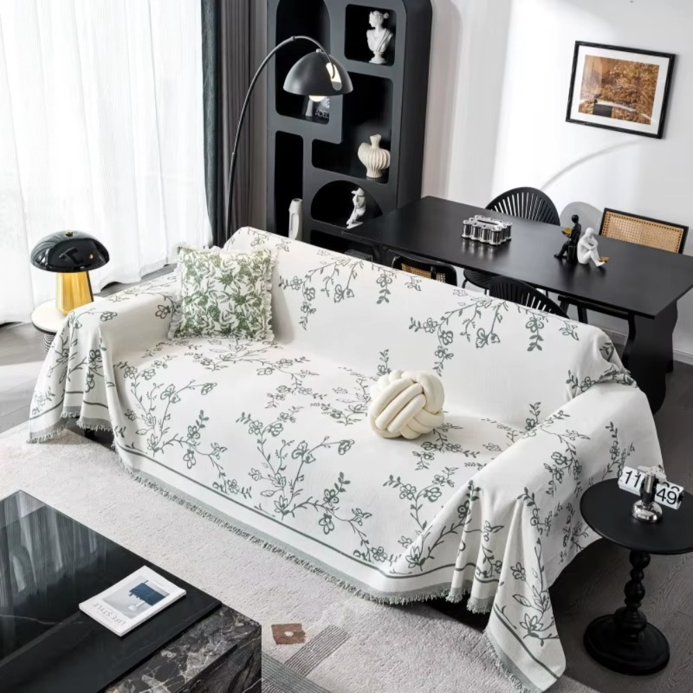 Плед покривало на диван та ліжко для м'яких меблів з сірим квітковим візерунком 180х230 см Білий - фото 2