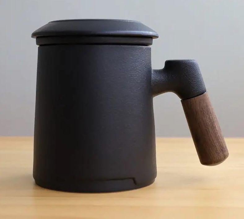 Чашка-заварник для чая керамическая с фильтром/ситом и крышкой 450 мл Черный (782734)