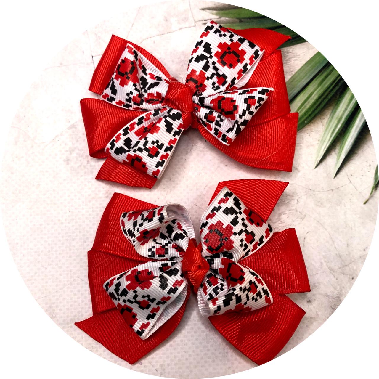 Бантики детские на резинке Украинский орнамент 8 см 2 шт. Красный (11419)