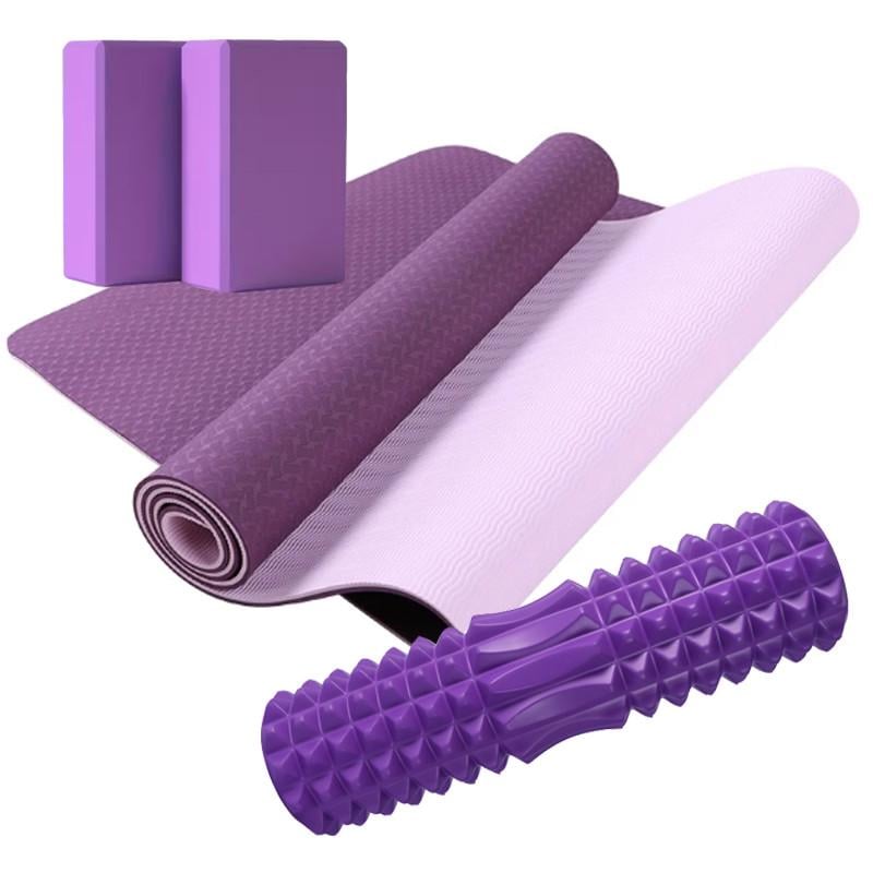 Подарочный набор для йоги Feel Fit Коврик двусторонний 183х61 см и рол-массажер и блоки 2 шт. Фиолетовый Подарочный набор для йоги Feel Fit Коврик двусторонний 183х61 см и рол-массажер и блоки 2 шт. Фиолетовый
