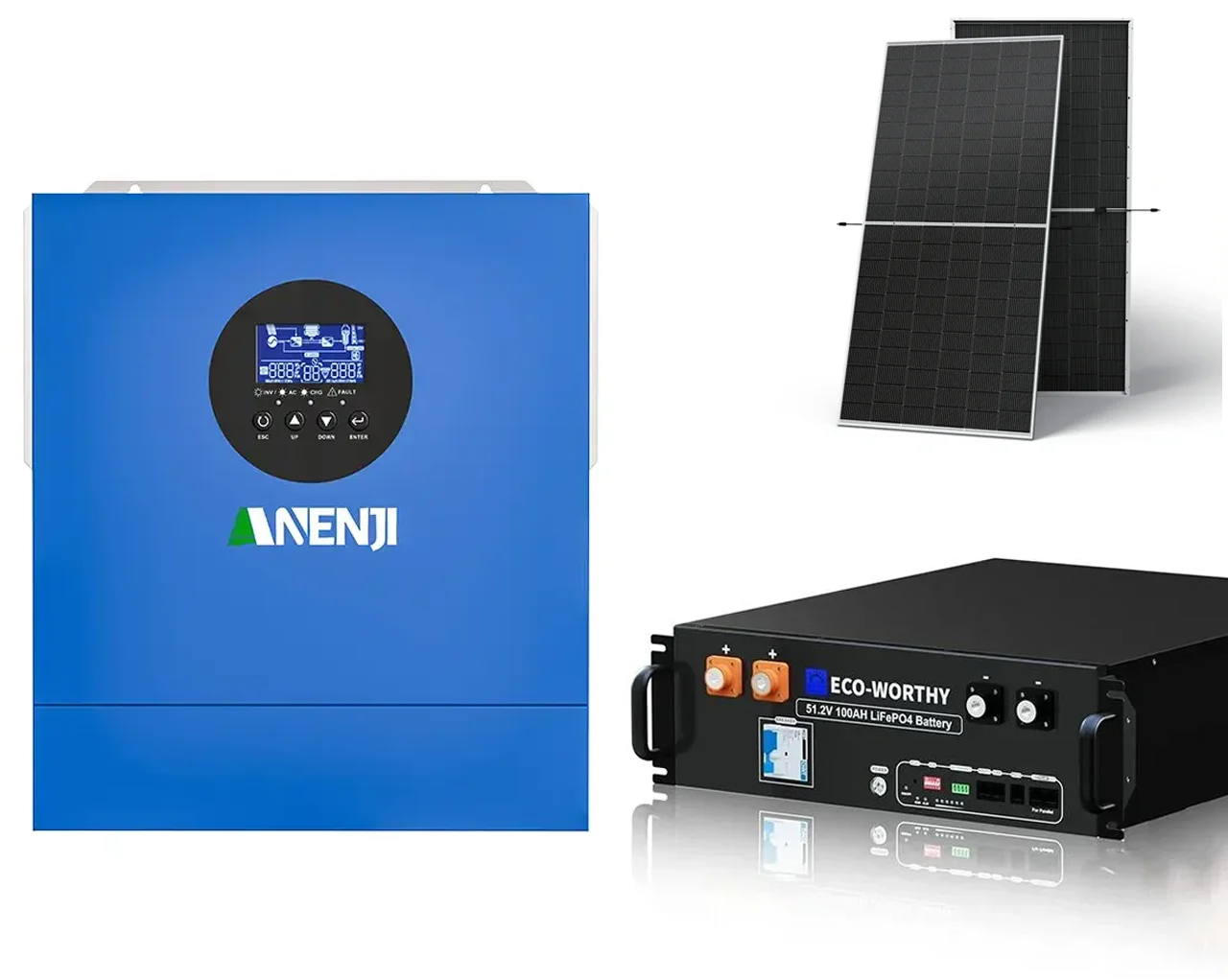 Комплект резервного питания 10 кВт инвертор Anenji ANJ-11kW 2ха ккумулятор LiFePO4 Eco-Worthy 51,2V 100Ah панели 16хLeapton 620W Комплект резервного питания 10 кВт инвертор Anenji ANJ-11kW 2ха ккумулятор LiFePO4 Eco-Worthy 51,2V 100Ah панели 16хLeapton 620W