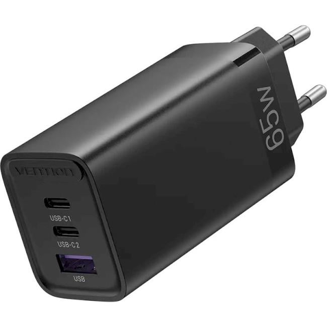 Зарядное устройство Vention FEDB0-EU USB-A/2хUSB-C 65W Черный (20799962) - фото 1