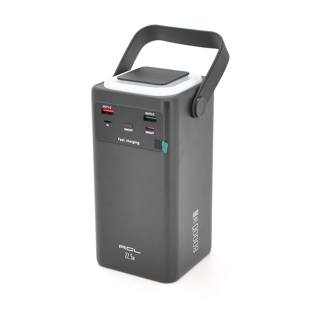 Повербанк ACL PW-152 80000 mAh 22.5W 2xUSB 4 кабелі USB/Micro/Type-C/Lighting ліхтар 1,4 кг Box Black