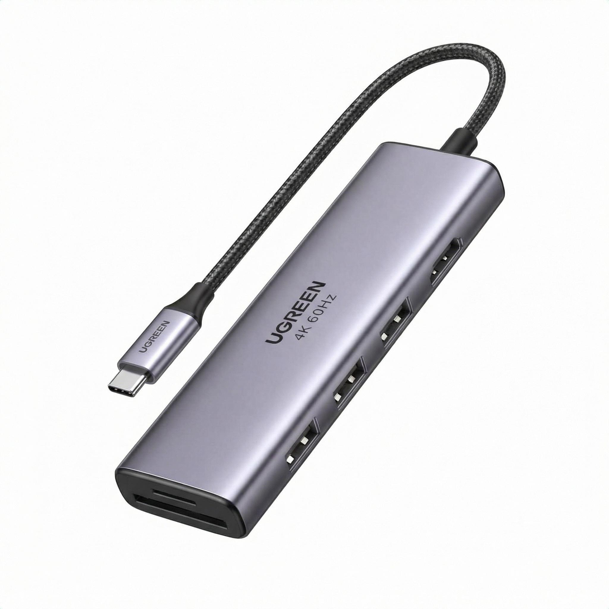 Хаб USB-C UGREEN CM511 6в1 HDMI 4K USB 3.0 Серый (60383)