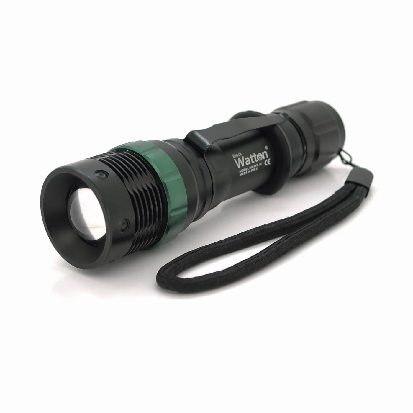 Ліхтар ручний Watton WT-037 1LED Cree Q5 3W 3 режими ZOOM 18650/2800mah перехідник 3хAAA IP44 СЗУ 132х34х28 мм Black (38567)