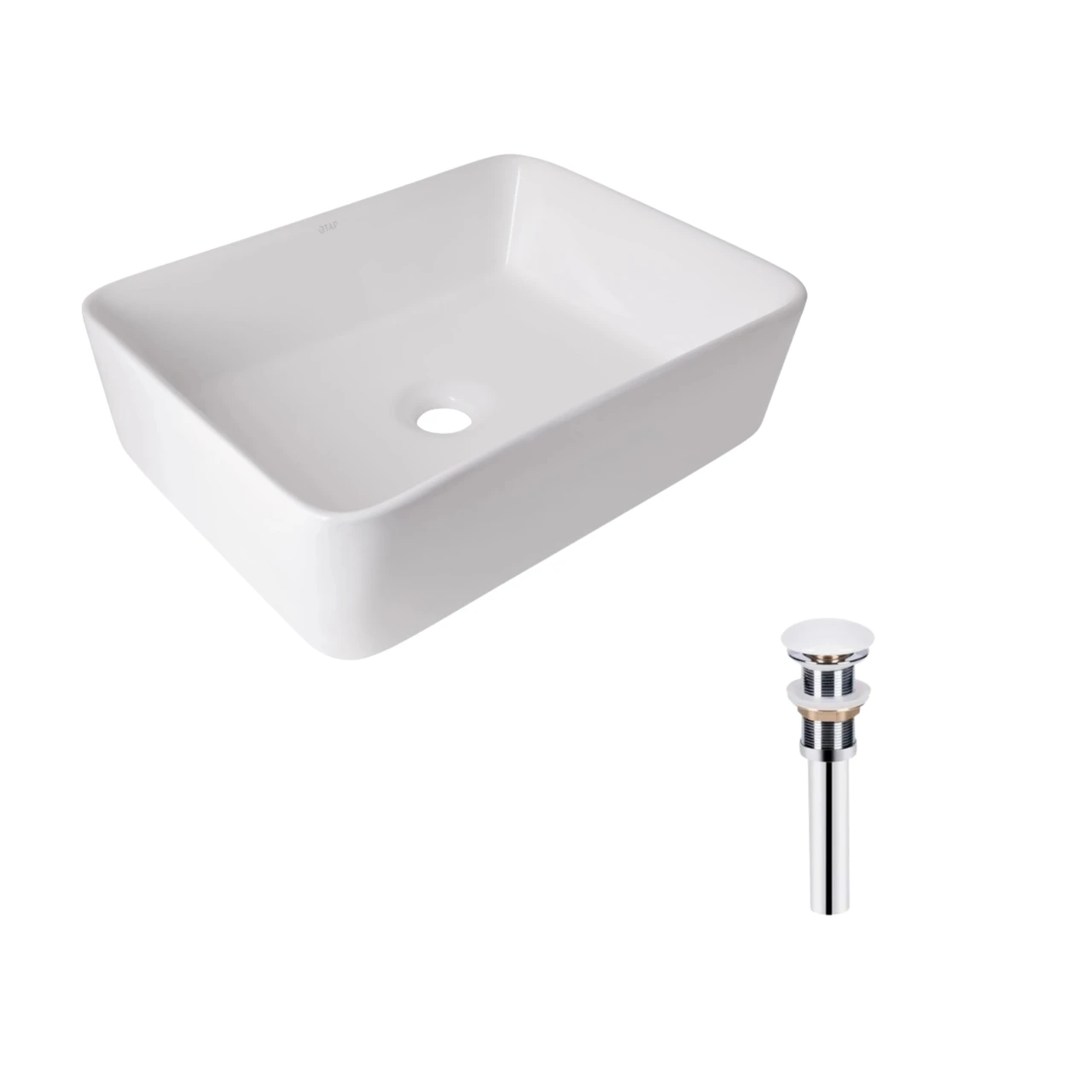 Комплект Qtap Tern раковина накладная прямоугольная с донным клапаном PU02 480x370x135 мм White (2611678617)