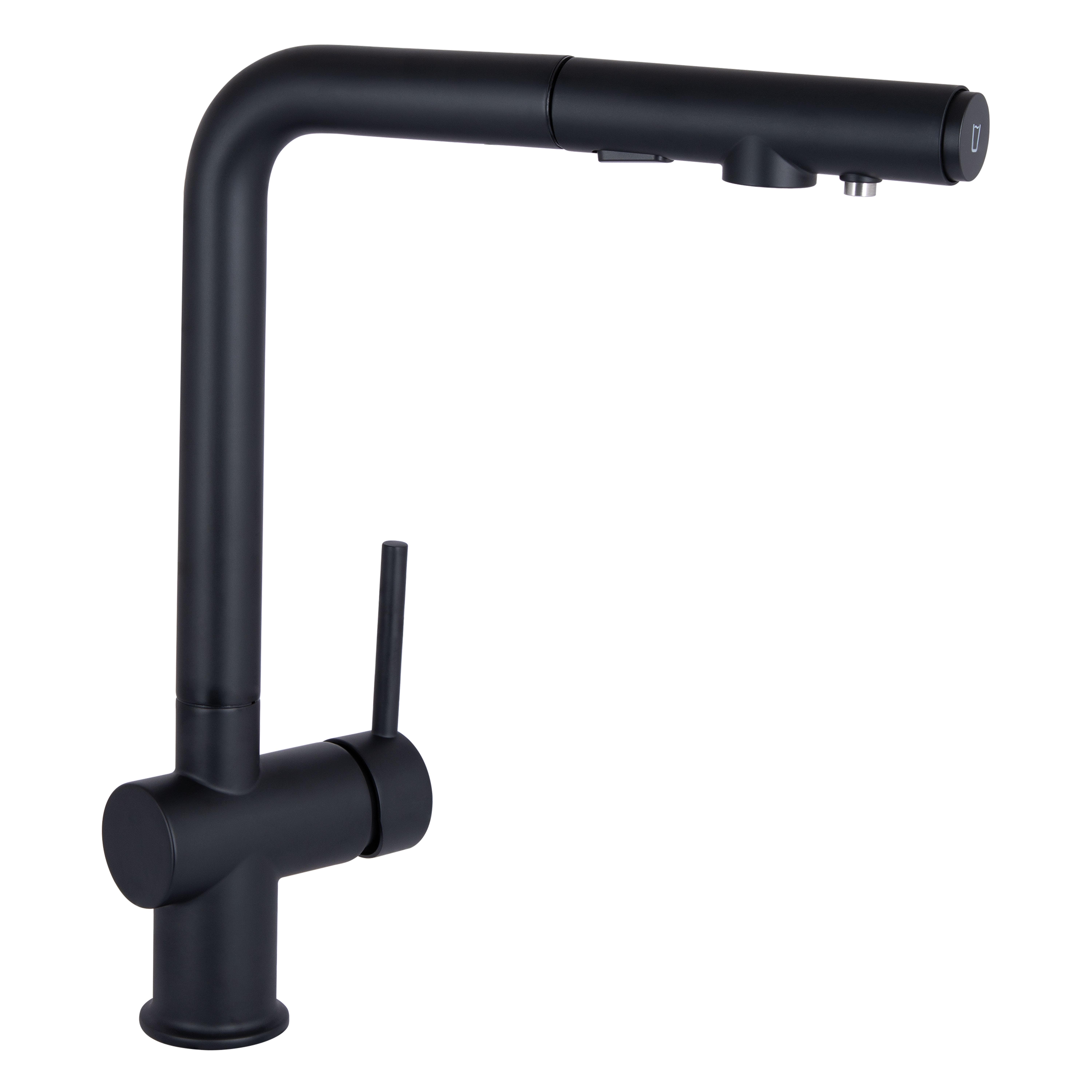 Смеситель для кухни Qtap Rozcesti с выдвижным изливом/подключением для питьевой воды QTROZ367BLM45943 Black Matt (SD00052067)