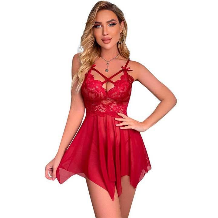 Пеньюар еротичний прозорий мереживний універсальний S/M Червоний (K1040-2) - фото 4 Пеньюар еротичний прозорий мереживний універсальний S/M Червоний (K1040-2) - фото 4