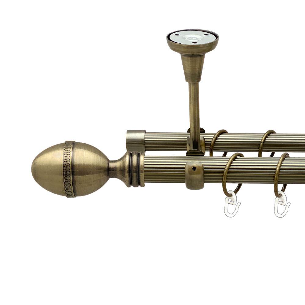 Карниз Orvit Фарже металевий дворядний відкритий до стелі рифлена труба кільце металеве 25/19 мм 160 см Антик (00-00018917)