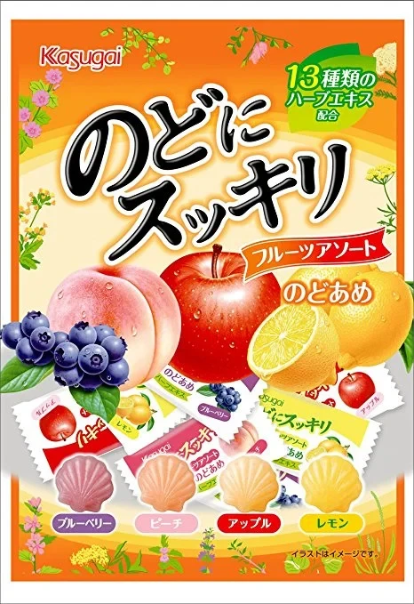 Японські цукерки KASUGAI Nodo ni Sukkiri Fruit Assort 118 г (2132825837)