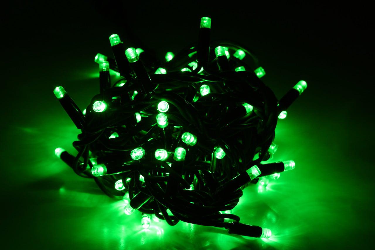Светодиодная гирлянда LED 100 с черным проводом зеленая (218-21513561-4)