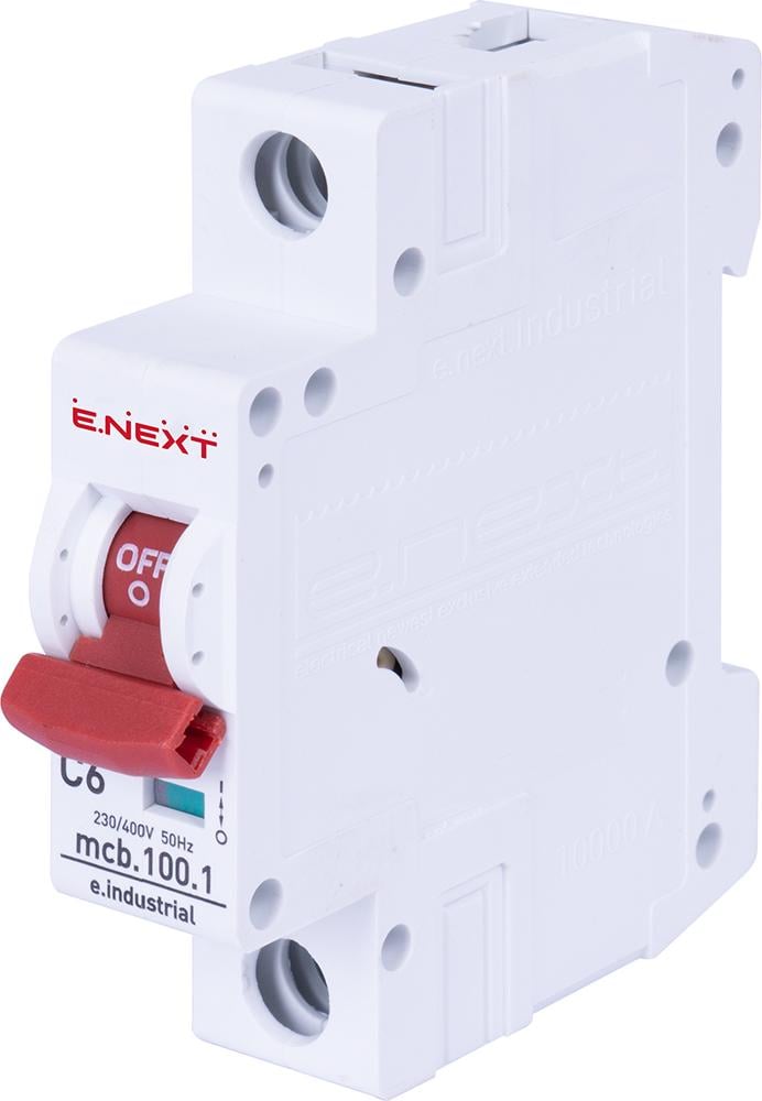 Автоматичний вимикач модульний e.industrial.mcb.100.1.C6 1 р 6А C 10кА (i0180001)