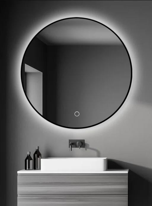 Дзеркало CRYSTAL GLASS з фоновою підсвіткою в чорній алюмінієвій рамці D 900 мм (19332439)