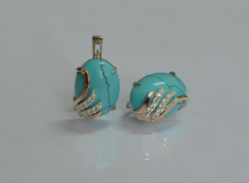 Серьги из серебра Sil с золотом 149s-10 Бирюзовый (Sil-1109)