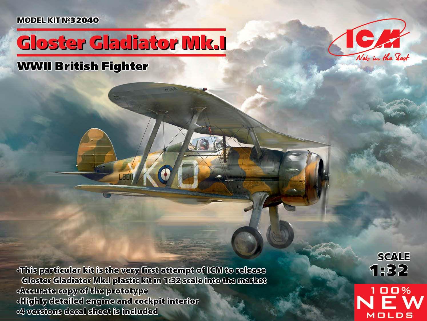 Збірна модель ICM Gloster Gladiator Mk.I британський винищувач 2СВ (32040) - фото 2