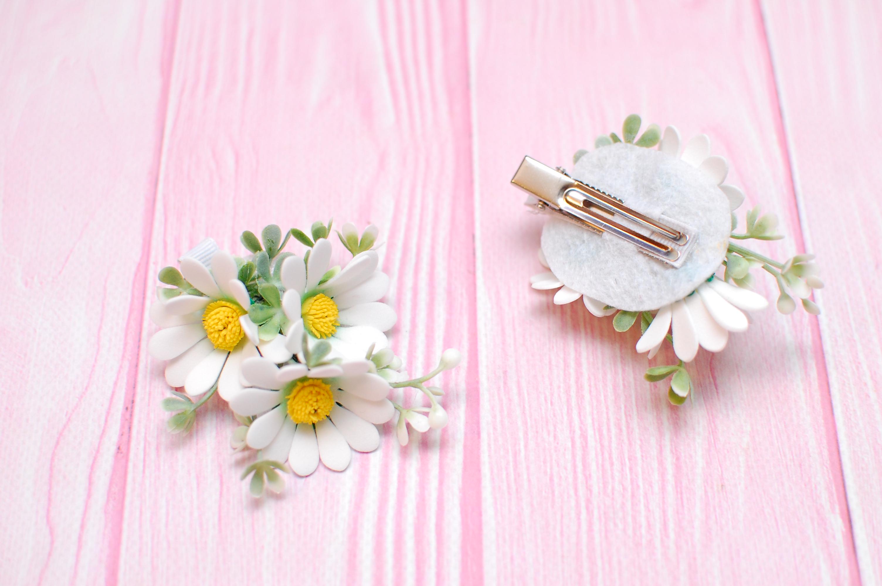 Набор заколок для волос ромашки 2 шт. White (721/зак)