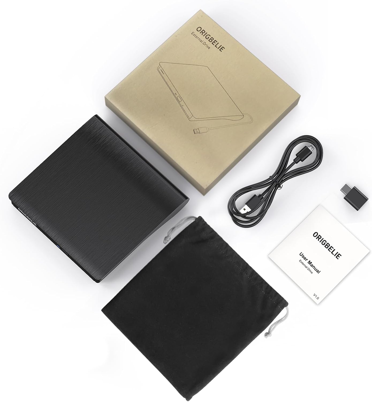 Привід оптичний зовнішній CD/DVD ORIGBELIE USB 3.0 Type-C Чорний (3075190691)