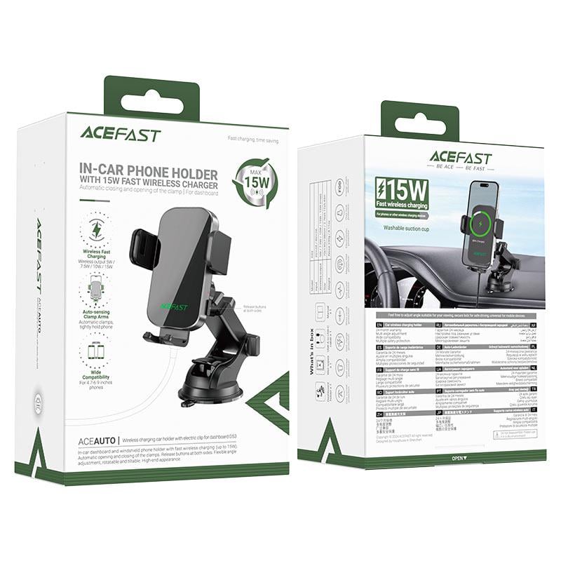 Автодержатель для телефона с БЗП Acefast D53 Wireless charging car holder with electric clamp for dashboard Black (6974316284246) - фото 2 Автодержатель для телефона с БЗП Acefast D53 Wireless charging car holder with electric clamp for dashboard Black (6974316284246) - фото 2
