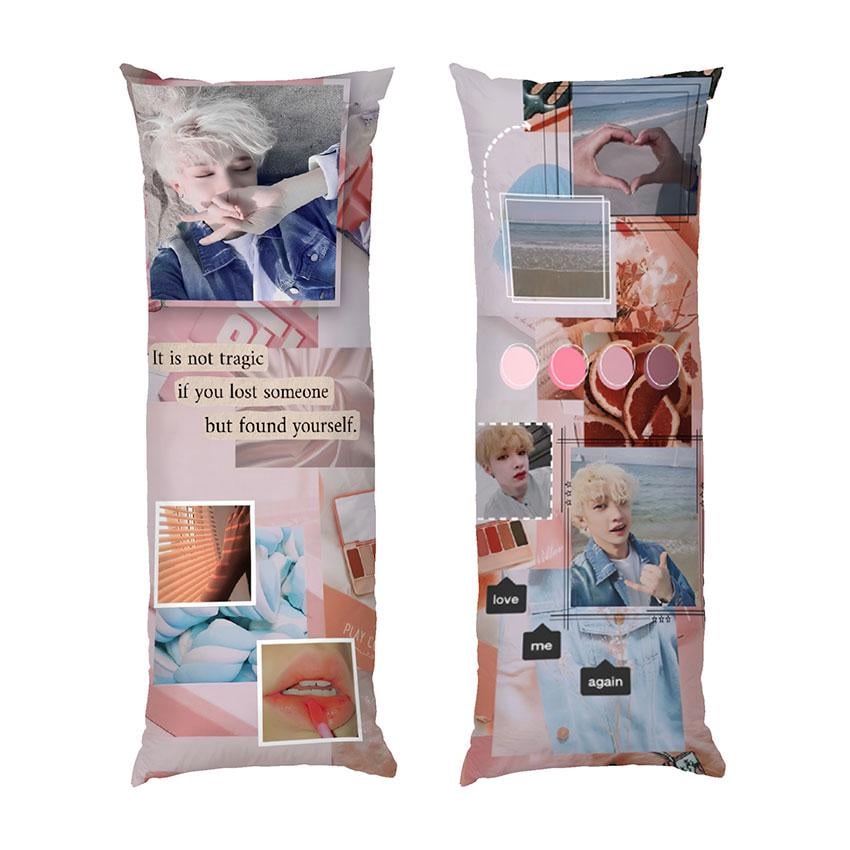 Подушка дакимакура Bang Chan Pink collage Stray Kids габардин 140х45 см (113255-2)