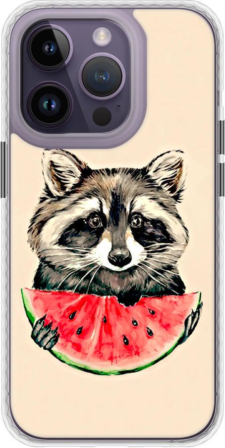 Чехол на iPhone 14 Pro Енотик с арбузом (4605pc-2646-42517) Чехол на iPhone 14 Pro Енотик с арбузом (4605pc-2646-42517)