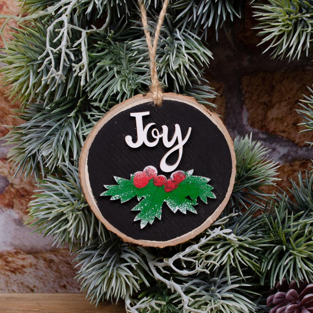 Подвеска новогодняя круглая JOY из натурального дерева Черный (1148-4)