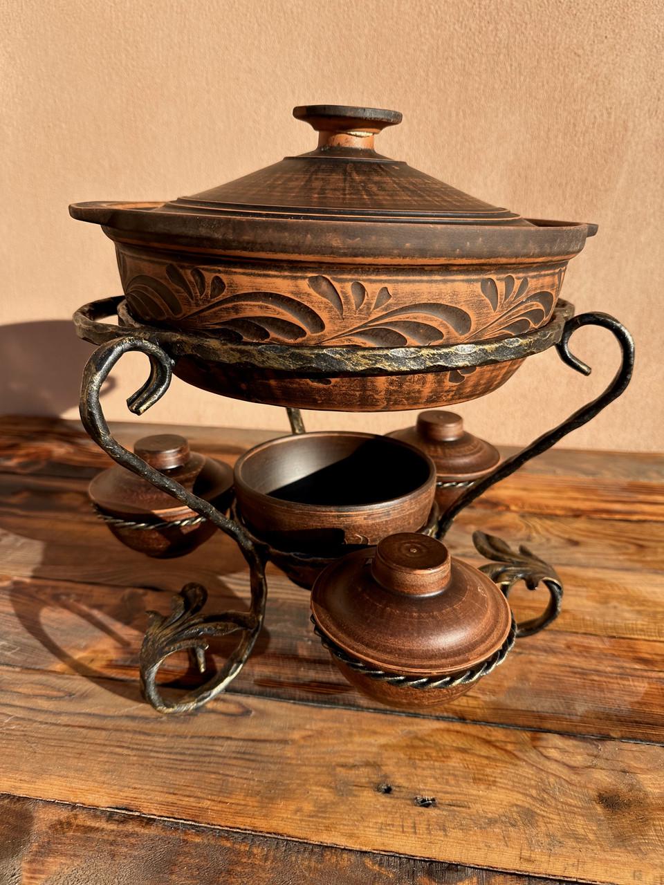 Садж Жарівня із червоної глини з соусницями