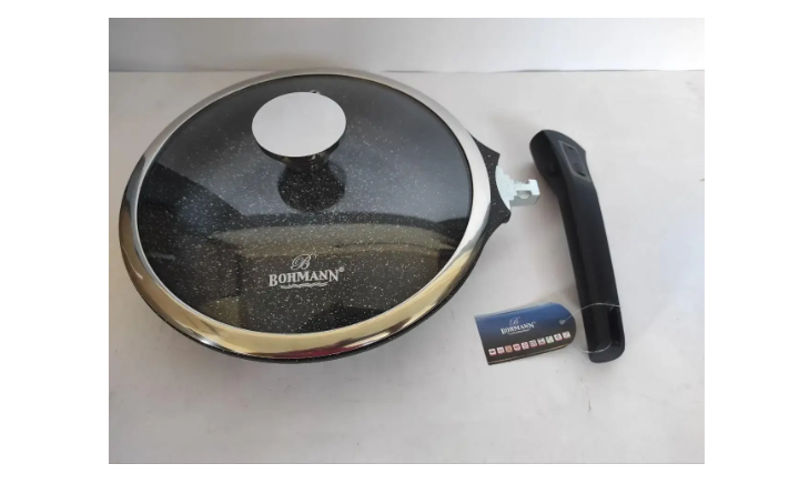 Сковорода зі знімною ручкою/скляною кришкою Bohmann для духовки з антипригарним мармуром 24 см (BH 1730-24 FP) - фото 7 Сковорода зі знімною ручкою/скляною кришкою Bohmann для духовки з антипригарним мармуром 24 см (BH 1730-24 FP) - фото 7