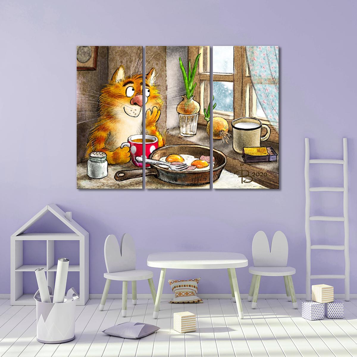 Модульная картина Завтрак 3 модуля 80x120 см