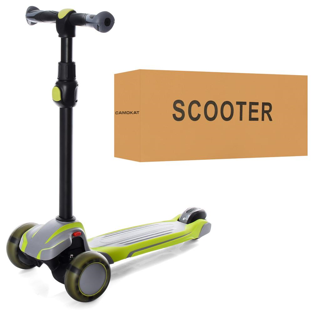 Самокат дитячий міський Scooter X1-GGR триколісний з підсвіткою коліс Зелений із сірим