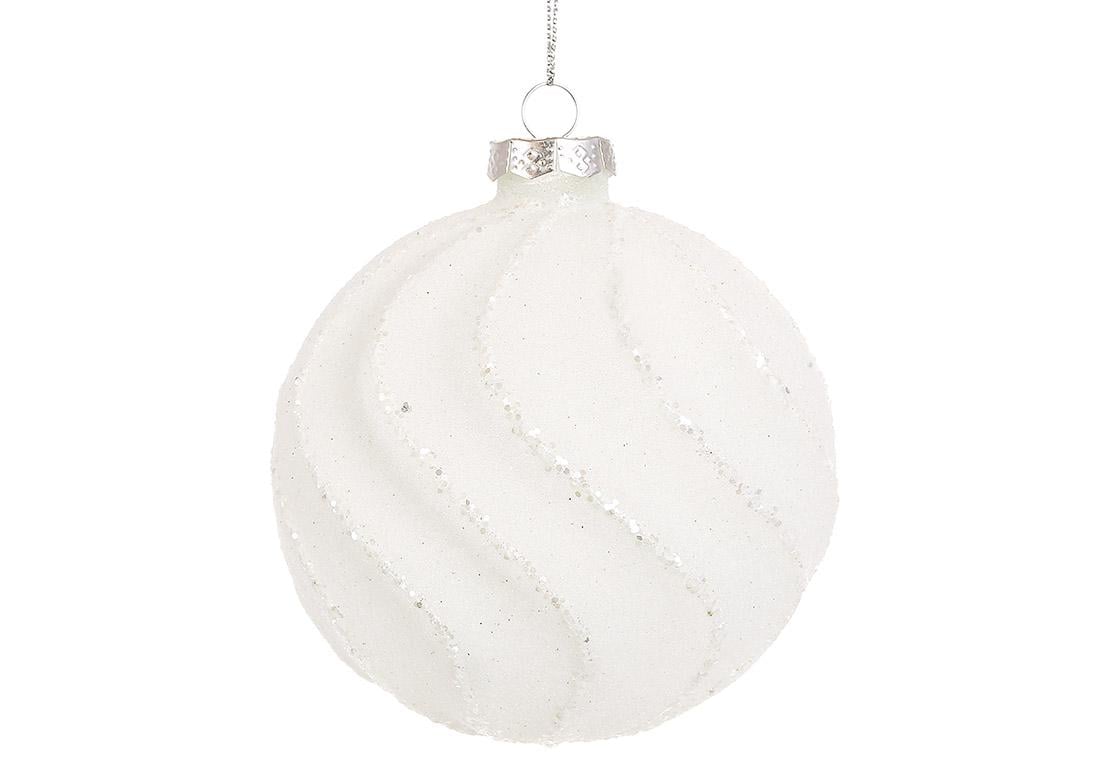 Куля новорічна BonaDi крученої форми з цукровим покриттям і глітерним декором 10 см Білий (115-147)