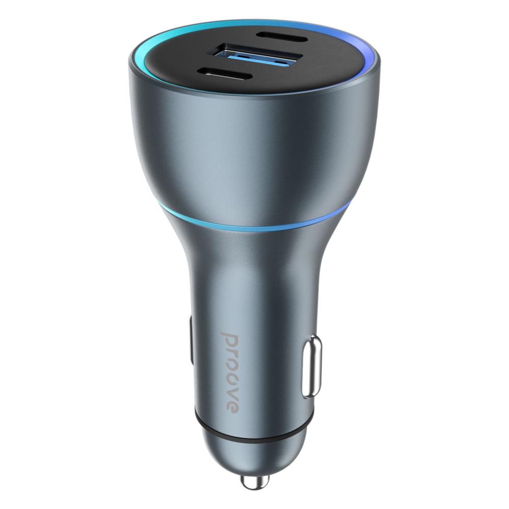 Автомобильное зарядное устройство Proove Super Charge 130W (2 Type-C+USB) серый металлик