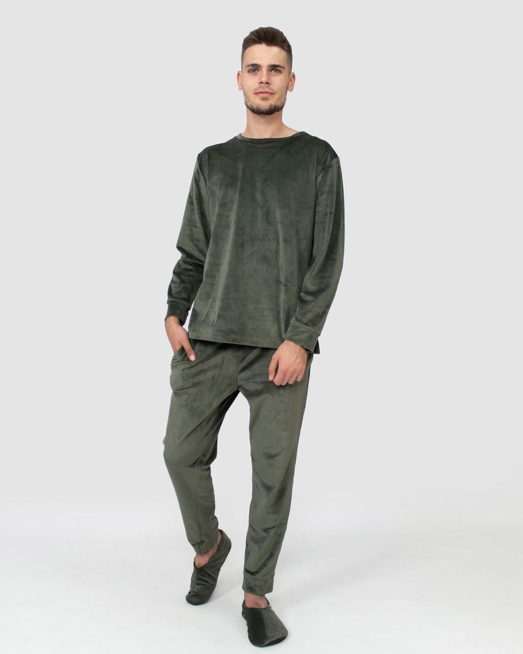 Пижама-костюм мужская домашняя велюровая кофта со штанами Хаки (1812123629)