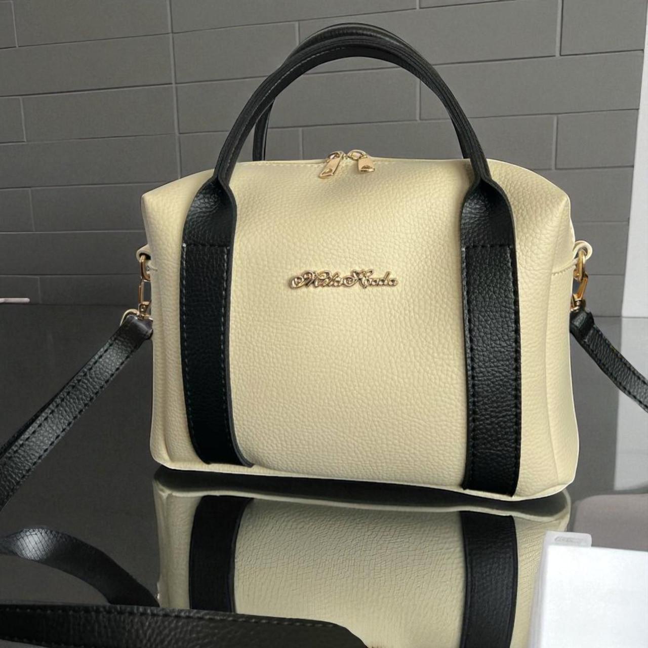 Сумка женская кросс боди через плечо вместительная красивая с принтом экокожа 28х20х12 см Бежевый с черным Сумка женская кросс боди через плечо вместительная красивая с принтом экокожа 28х20х12 см Бежевый с черным