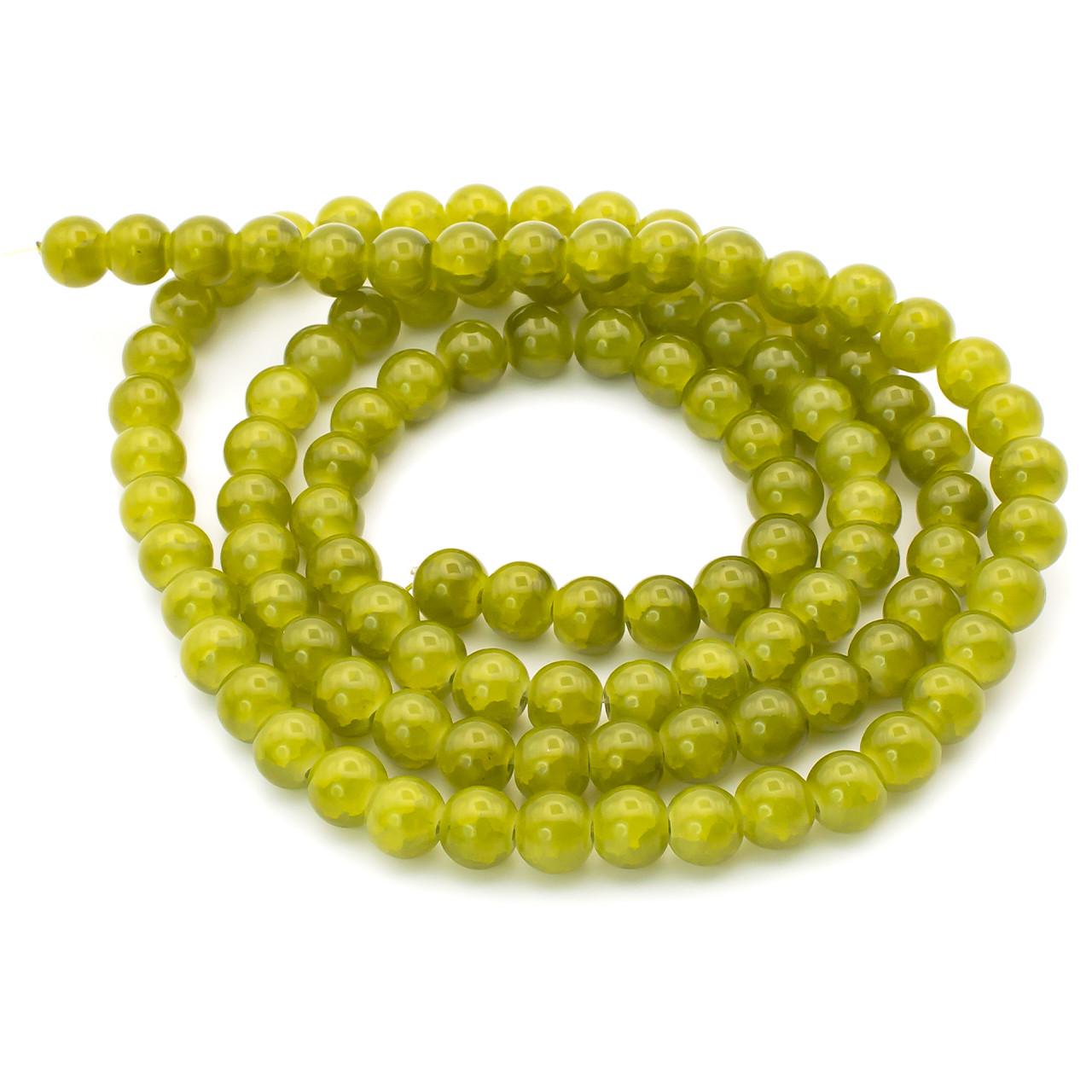 Бусины Битое стекло кракелюр 8 мм 80 см 105 шт. Салатовый темный (БЖ0008б48)