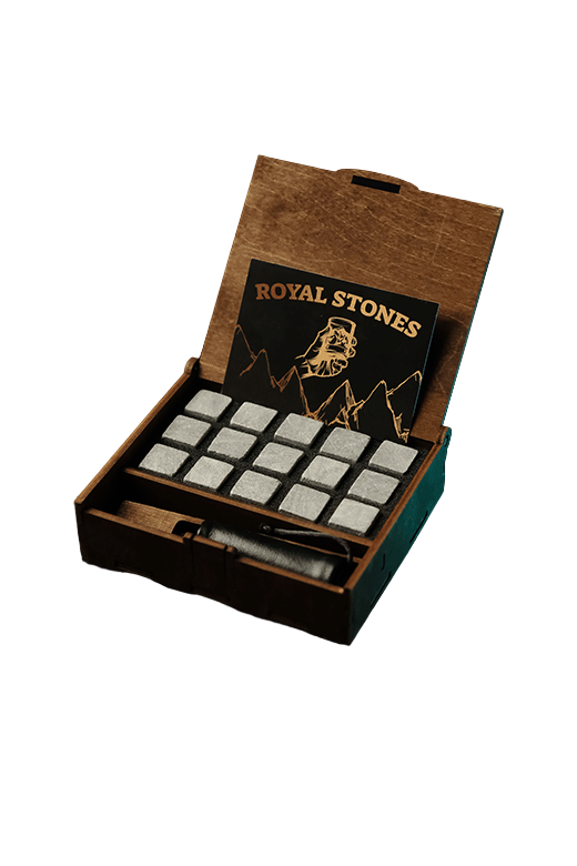 Камни для виски Royal Stones 15 шт. с мешочком и щипцами в деревянной упаковке с сертификатом (19448419)