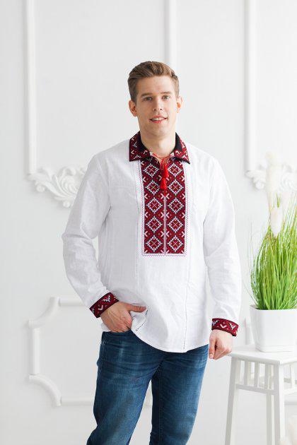 Вишиванка чоловіча Скиба СК1024 червоно-чорний візерунок р. 44 Білий