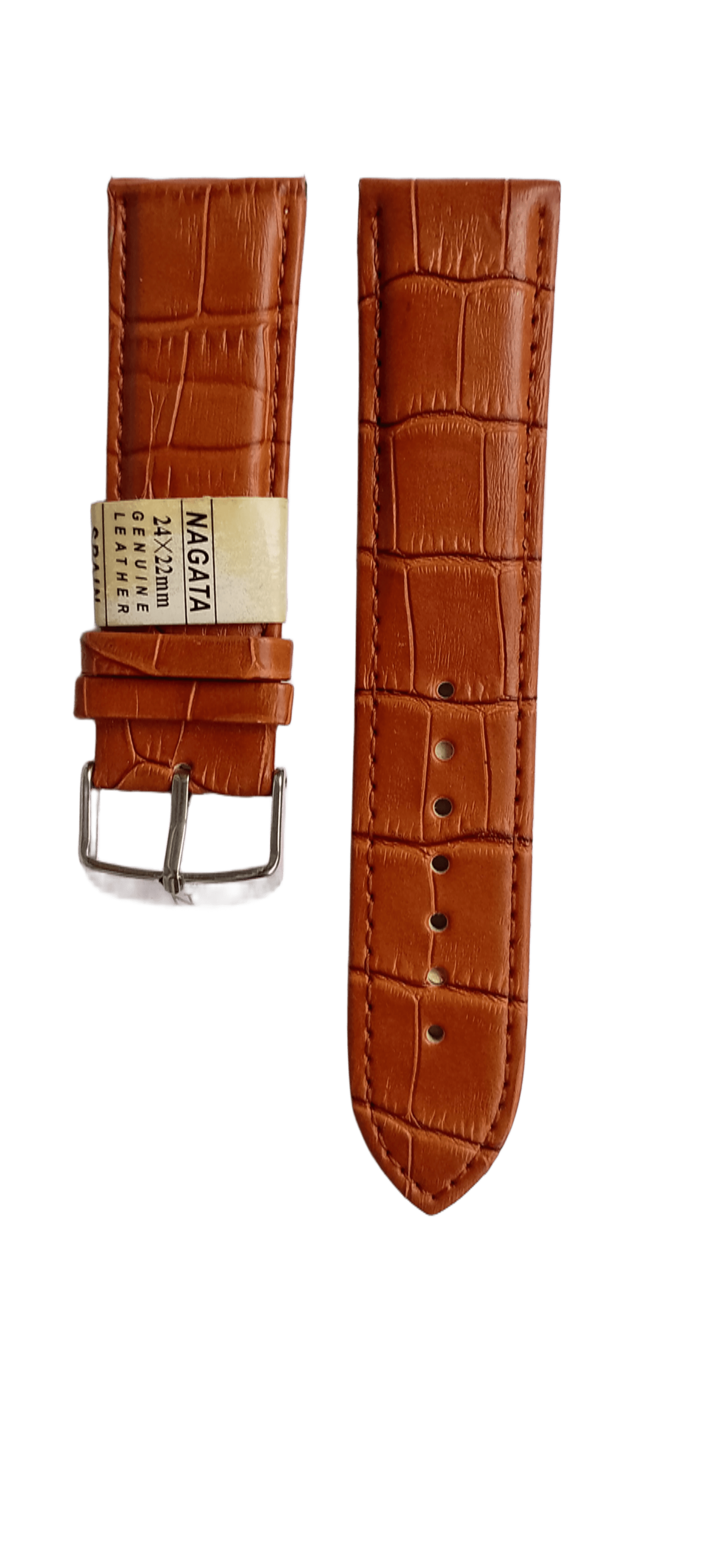 Ремешок кожаный для часов крокодил 24х180 мм Светло-коричневый (2456Е)