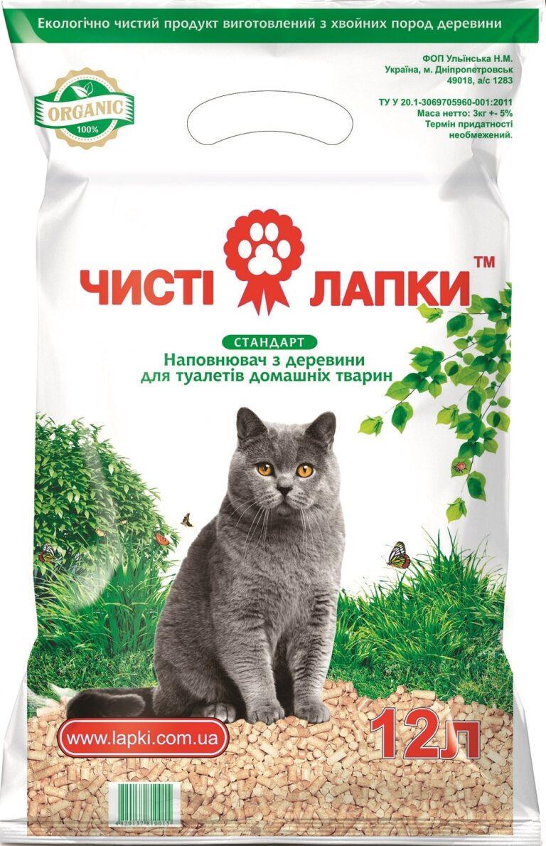 Наполнитель из древесины Чистые лапки для туалетов домашних животных 12 л (00000000977)