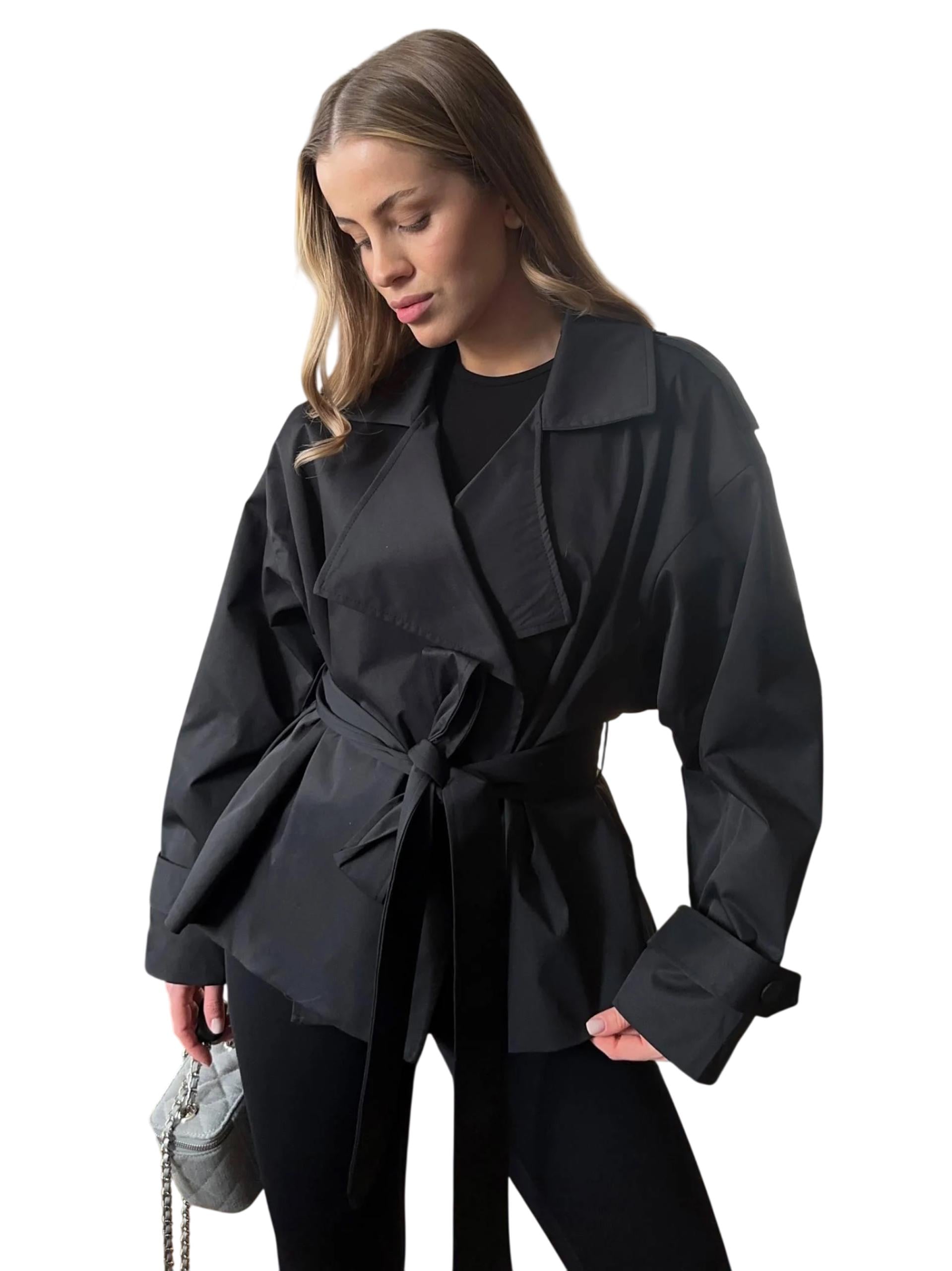 Тренч жіночий з пояском на підкладці котон р. 42-46 Чорний (od-20020-4)