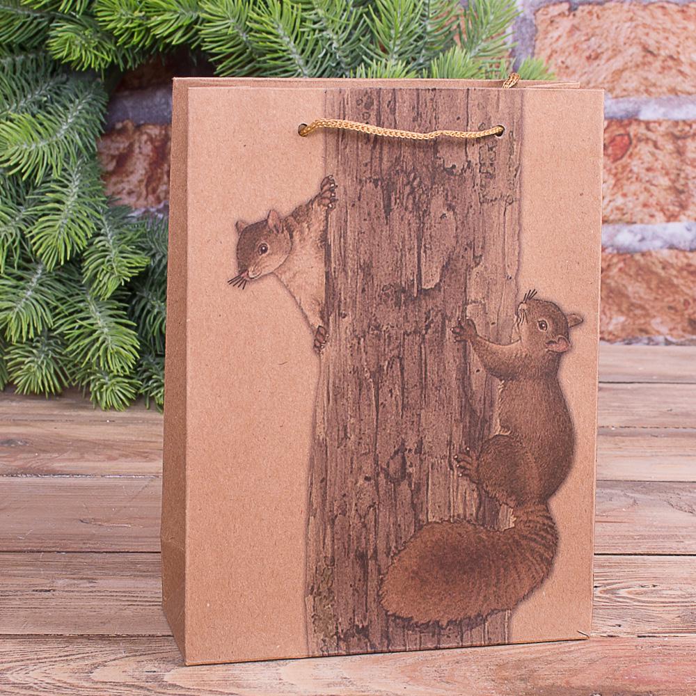 Пакет мини Две играющие белочки крафт 15x20 см (3225-3)