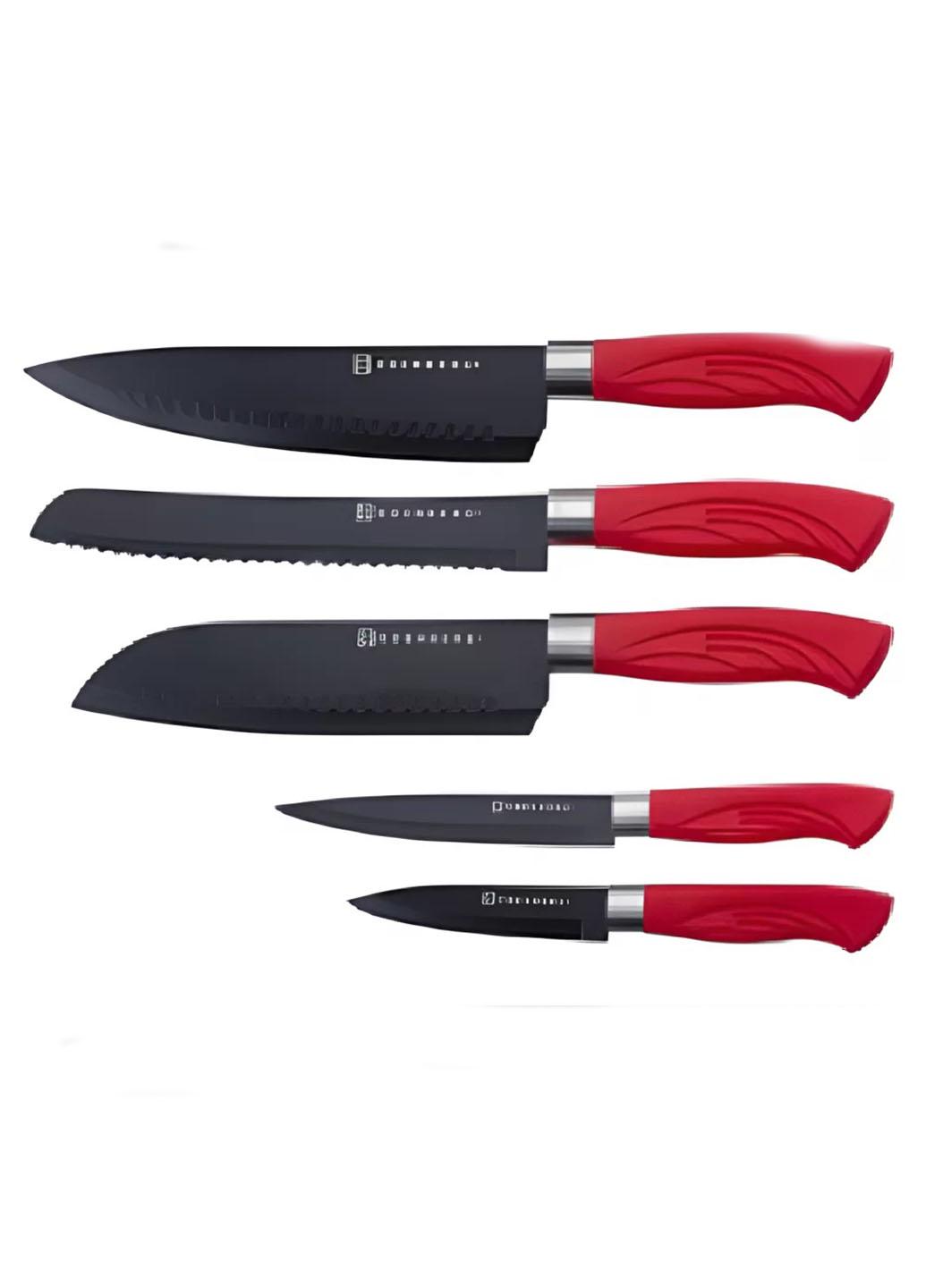 Набор кухонных ножей из нержавеющей стали Edenberg с антибактериальным покрытием с подставкой 6 пр. Красный (11006А)