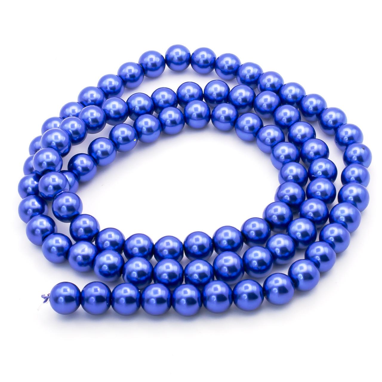 Бусины стеклянные на нитке под жемчуг 10 мм 80 см 90 шт. Сапфир (БЖ0010к24)