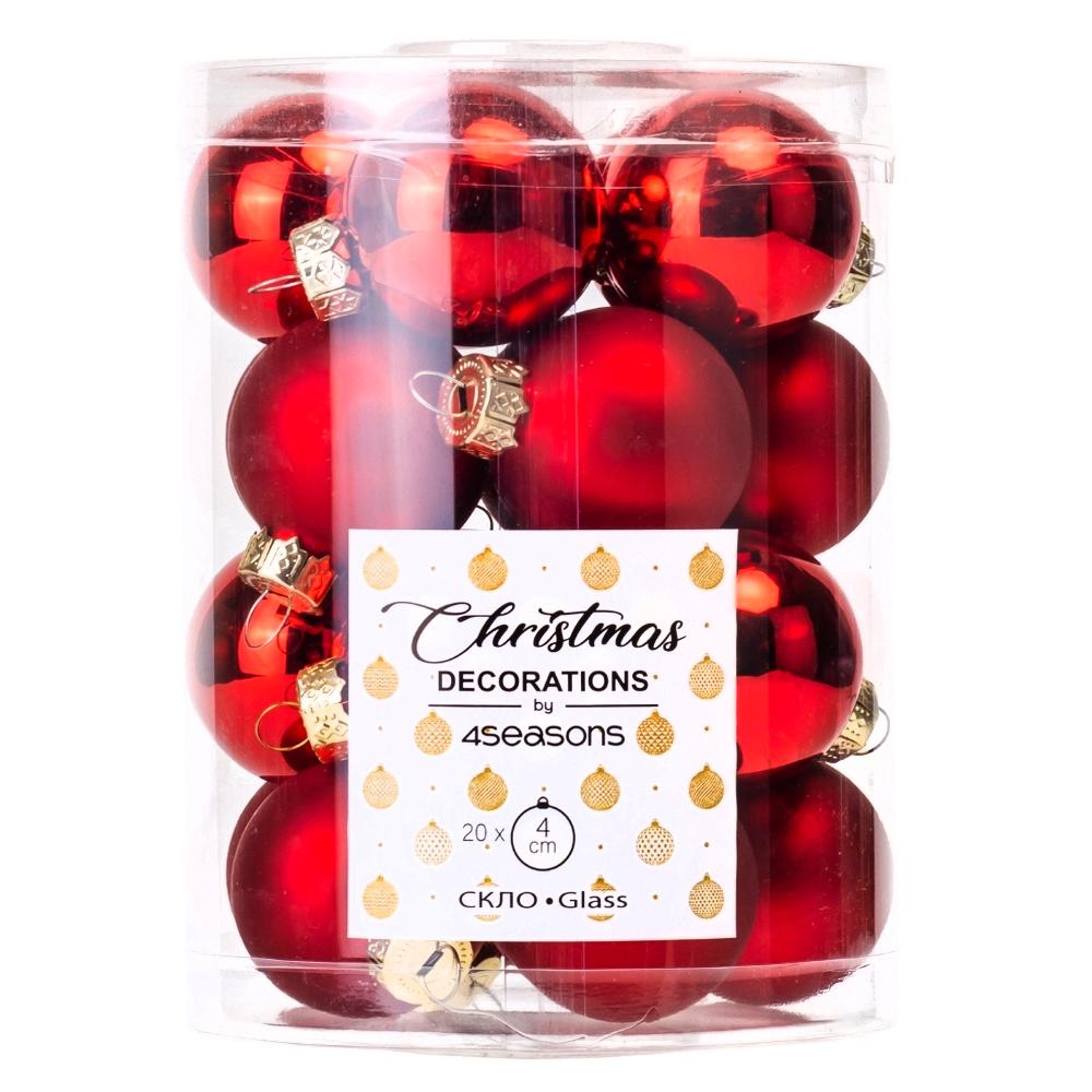 Набір ялинкових куль скляних Чарівний сезон 4 см 20 шт. Червоний (6024-001)