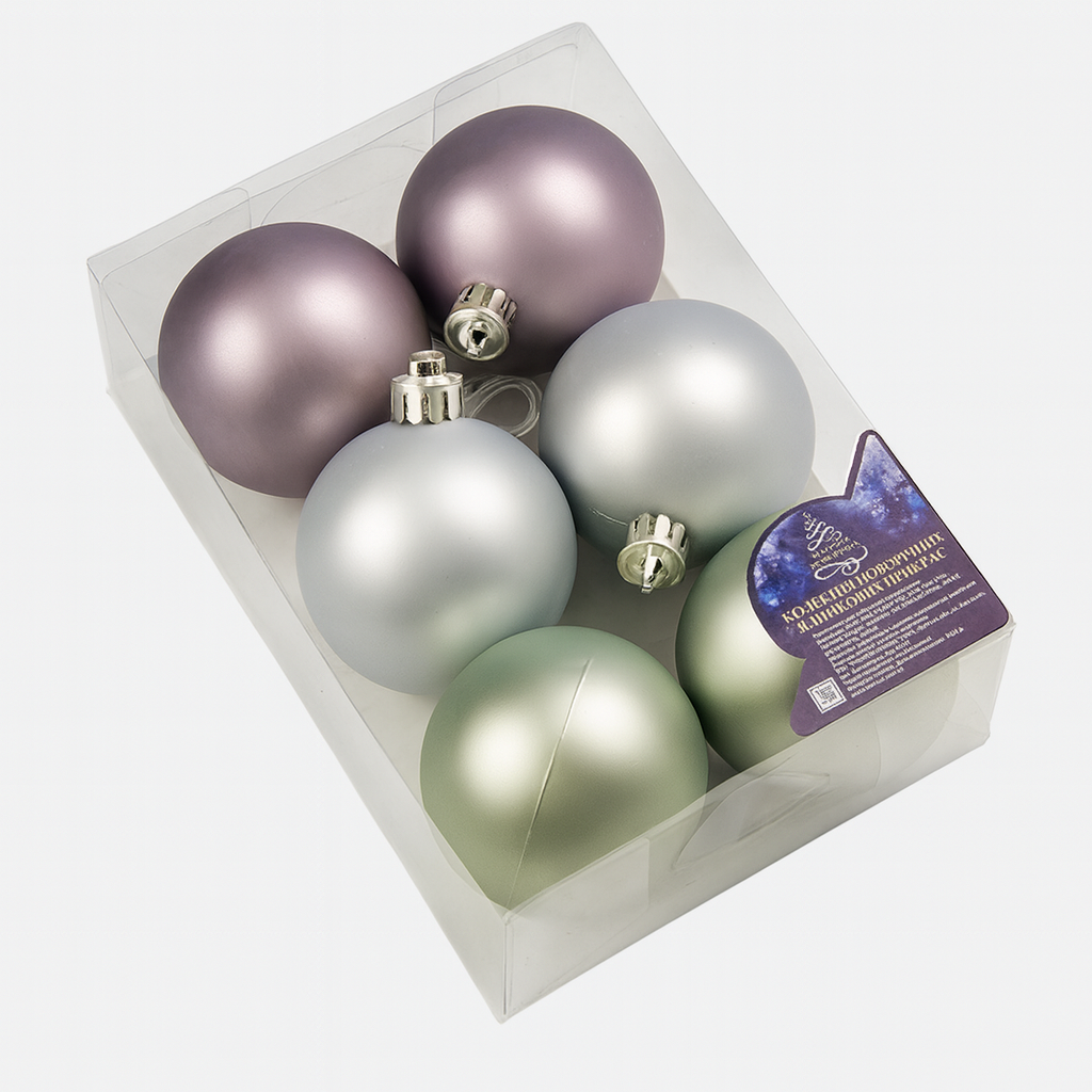 Шарики елочные новогодние Stenson 9635-8 пластиковые 8 см 6 шт. (581741)