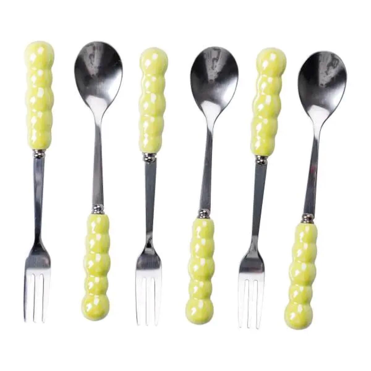 Набір десертних виделок і ложок на 3 персони з підставкою 7 пр. Зелений - фото 7 Набір десертних виделок і ложок на 3 персони з підставкою 7 пр. Зелений - фото 7