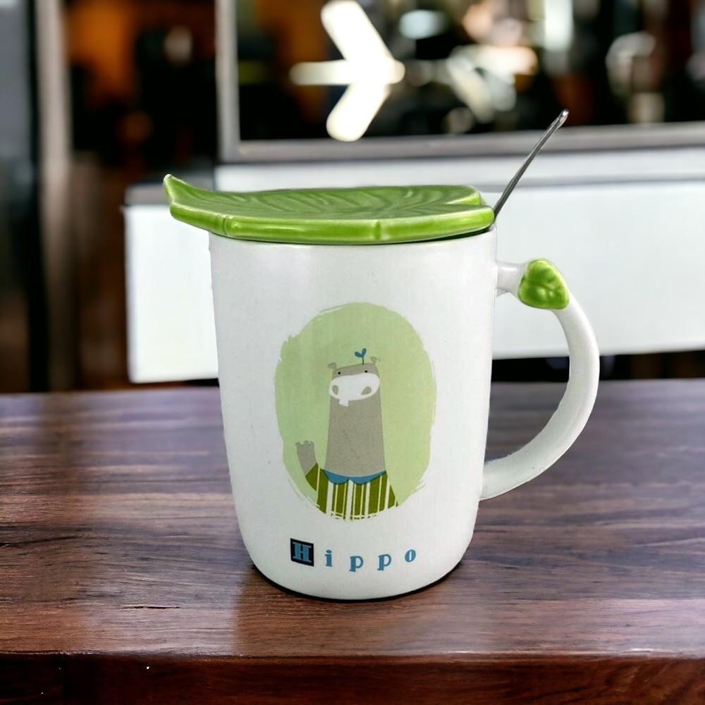 Кружка Зеленый лист/Бегемот с крышкой и ложкой 350 мл (21-бегемот-O8030-57) - фото 4 Кружка Зеленый лист/Бегемот с крышкой и ложкой 350 мл (21-бегемот-O8030-57) - фото 4