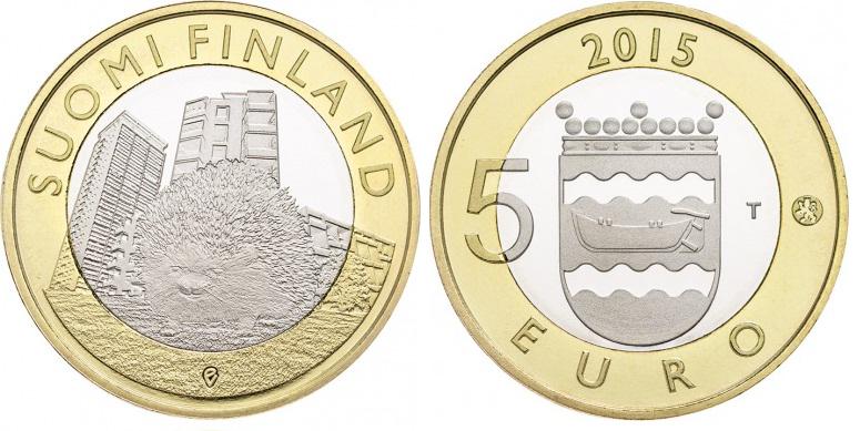Коллекционная монета Финляндия 5 евро 2015 Ёж UNC (KM#239)